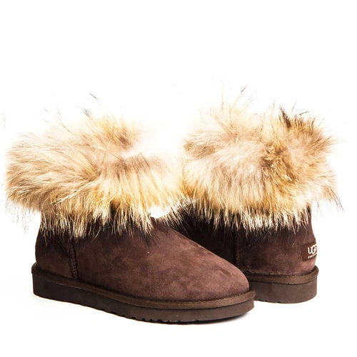 Угги женские ботинки UGG Mini Fox Fur Chocolate фото-4