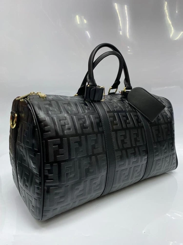 Дорожная кожаная сумка Fendi черная 45/24/19 см фото-5