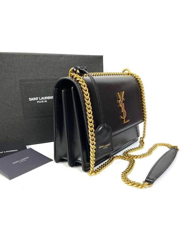 Сумка женская кожаная на плечо Sunset  Yves Saint Laurent (YSL) черная премиум люкc 21/15/7 см