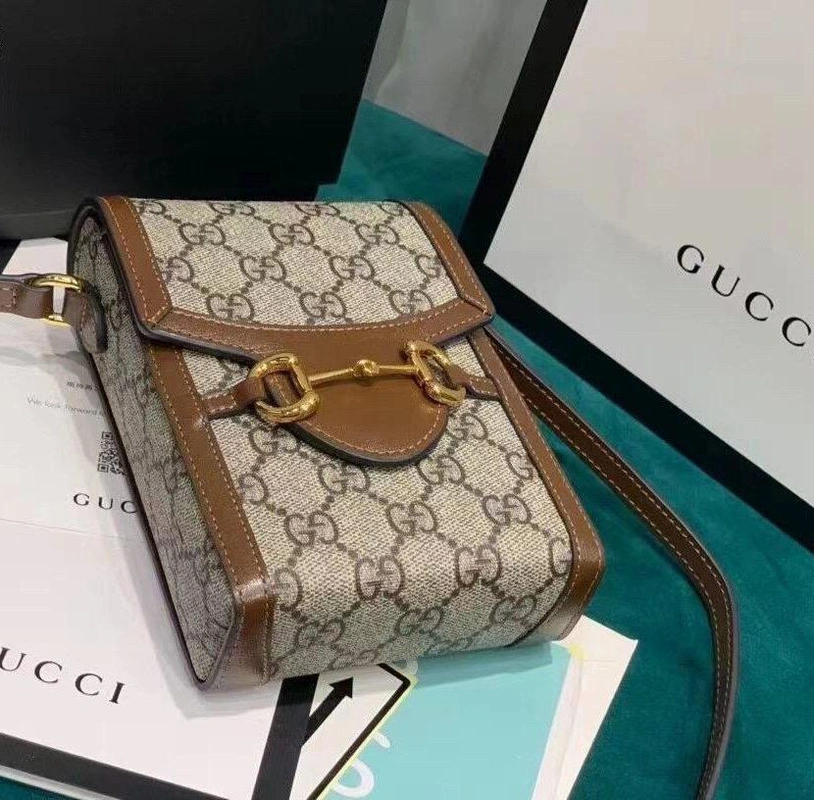 Женская сумка Gucci из канвы с коричневой окантовкой 18/12 см фото-2