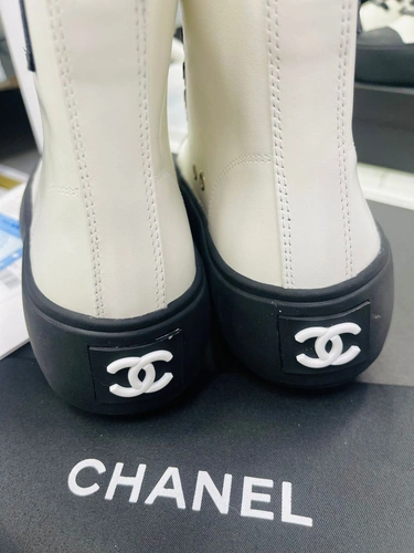 Ботинки женские Chanel белый с черным А4932 фото-3