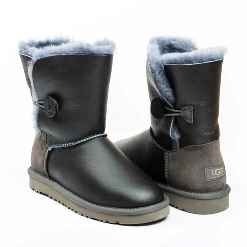 Угги женские ботинки UGG Bailey Button Metallic Grey фото-3