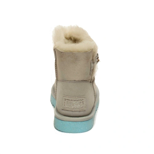 Угги женские ботинки UGG Mini Bailey Button I Do Metallic White фото-3