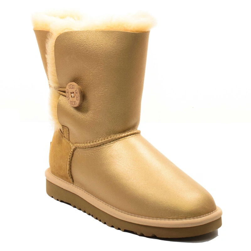 Угги женские ботинки UGG Bailey Button Metallic Soft Gold фото-2