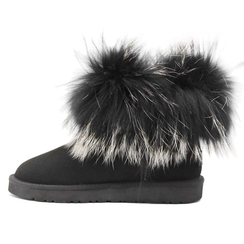 Угги женские ботинки UGG Mini Fox Fur Ultra Black фото-3