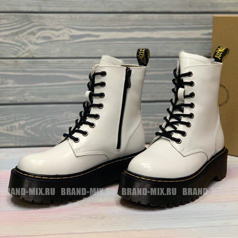 Зимние Мартинсы ботинки Dr Martens 1460 Jadon на платформе с мехом белые