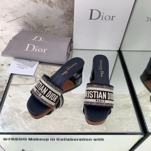 Шлёпанцы женские Christian Dior темно-синие с каблуком премиум-люкс коллекция 2021-2022 фото-4