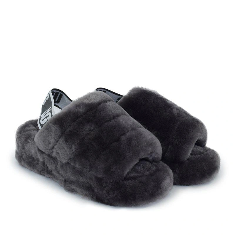 Угги тапочки женские UGG Women Slippers Fluff Yeah Slide Charcoal фото-2