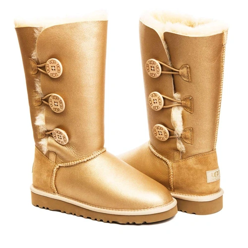 Угги женские сапоги UGG Triplet Bailey Button Metallic Soft Gold фото-4