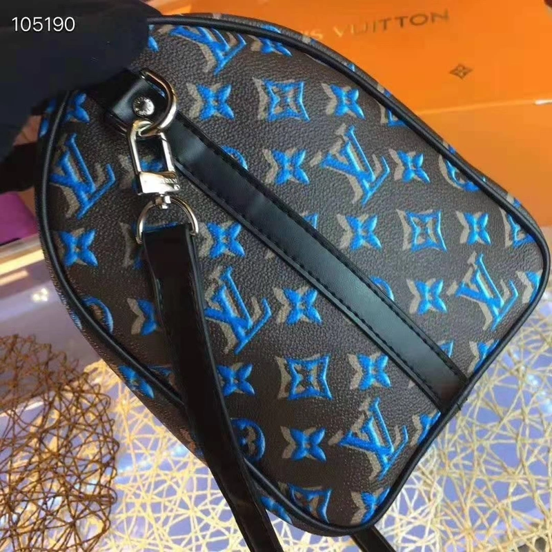 Сумка Louis Vuitton из канвы коричневая с синим рисунком-монограммой 30/23 см фото-5