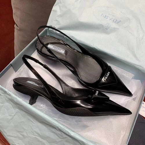 Туфли женские Prada летние с открытой пяткой черные коллекция 2021-2022 фото-4