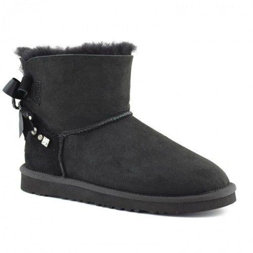 Угги женские мини UGG Mini Bailey Bow Braid Black фото-6