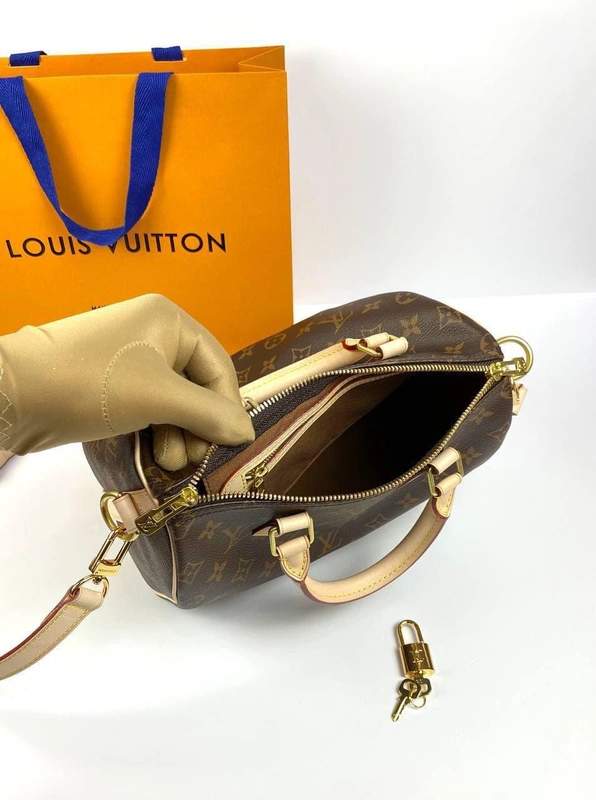 Женская сумка Louis Vuitton Speedy Bandouliere из канвы Monogram коричневая 25/19/15 см фото-2