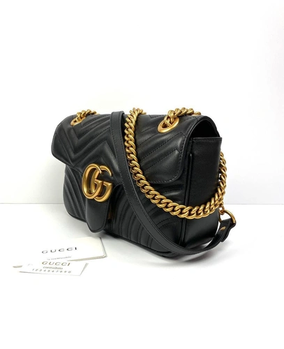 Женская кожаная сумка Gucci GG Marmont черная 26/15/7 см премиум-люкс фото-4