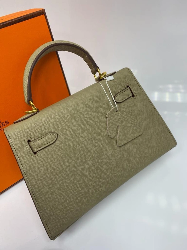 Женская кожаная мини-сумочка Hermes Birkin цвета хаки 22/14/7 см фото-2