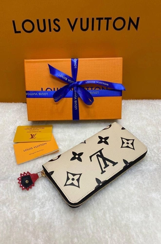 Кошелёк Louis Vuitton Zippy белый с черным рисунком премиум-люкс 19/10 см.