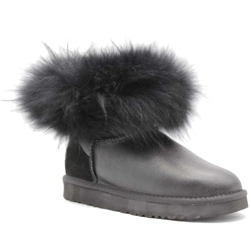 Угги женские ботинки UGG Mini Fox Fur Metallic Ultra Black фото-2