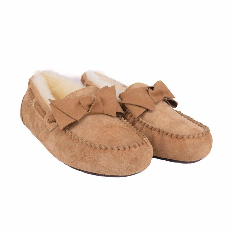 Угги женские мокасины UGG Dakota Leather Bow Chestnut фото-5