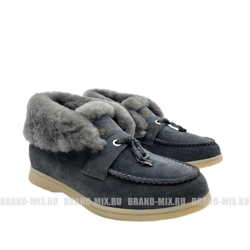 Зимние ботинки женские Loro Piana (Лоро Пиано) Suede Boots and Fur Grey