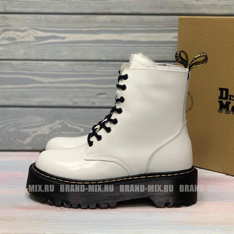 Зимние Мартинсы ботинки Dr Martens 1460 Jadon на платформе с мехом белые фото-7