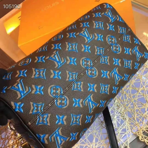 Сумка Louis Vuitton из канвы коричневая с синим рисунком-монограммой 30/23 см фото-3