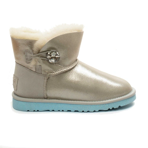 Угги женские ботинки UGG Mini Bailey Button I Do Metallic White