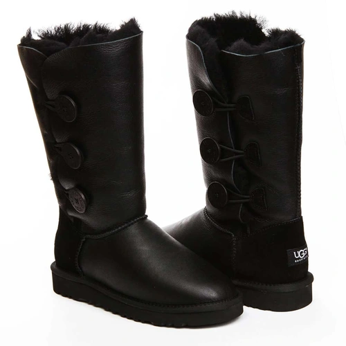 Угги женские сапоги UGG Triplet Bailey Button Metallic Black фото-4