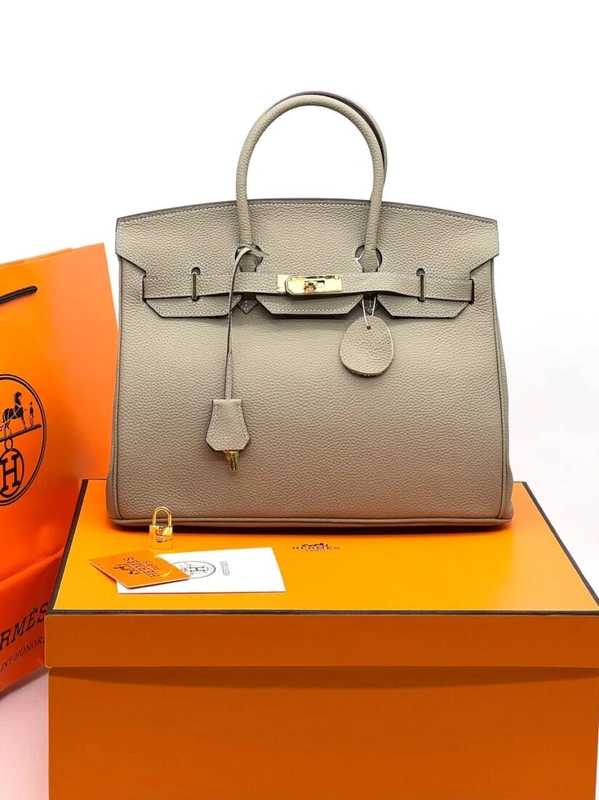 Женская сумка Hermes Birkin 35×26 см A109385 светло-бежевая фото-5