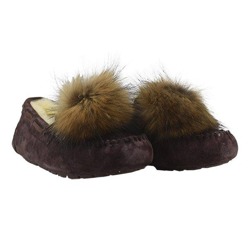 Угги женские мокасины UGG Pom Pom Dakota Chocolate фото-2