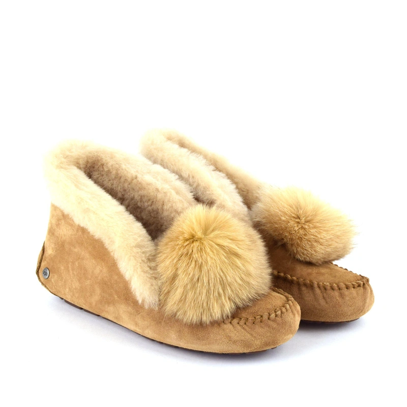 Угги женские мокасины UGG Alena Pom Pom Chestnut фото-6