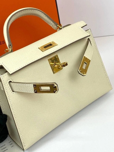 Женская кожаная бежевая сумка Hermes Kelly премиум-люкс ручная работа фото-8