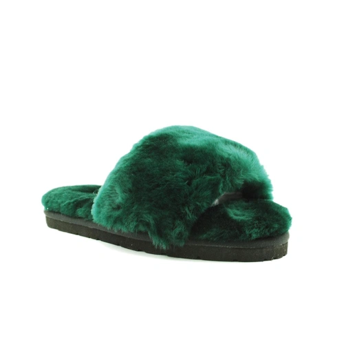 Угги тапочки женские UGG Fluff Slide Slippers Dark Green фото-4