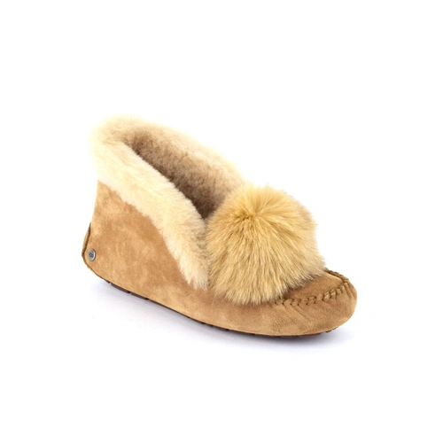 Угги женские мокасины UGG Alena Pom Pom Chestnut фото-2