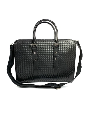 Портфель Bottega Veneta из глянцевой кожи черный качество премиум-люкс 39/29/8 см