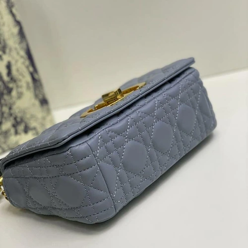 Женская кожаная сумка-клатч Dior со стежкой голубая 21/13/7 см фото-5