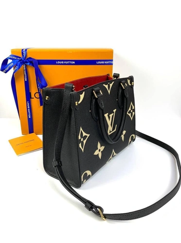 Женская кожаная сумка Louis Vuitton Onthego PM черная с рисунком премиум-люкс качества 25/19/11 см фото-5