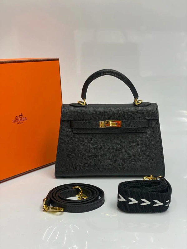 Женская кожаная мини-сумочка Hermes Birkin черная 22/14/7 см