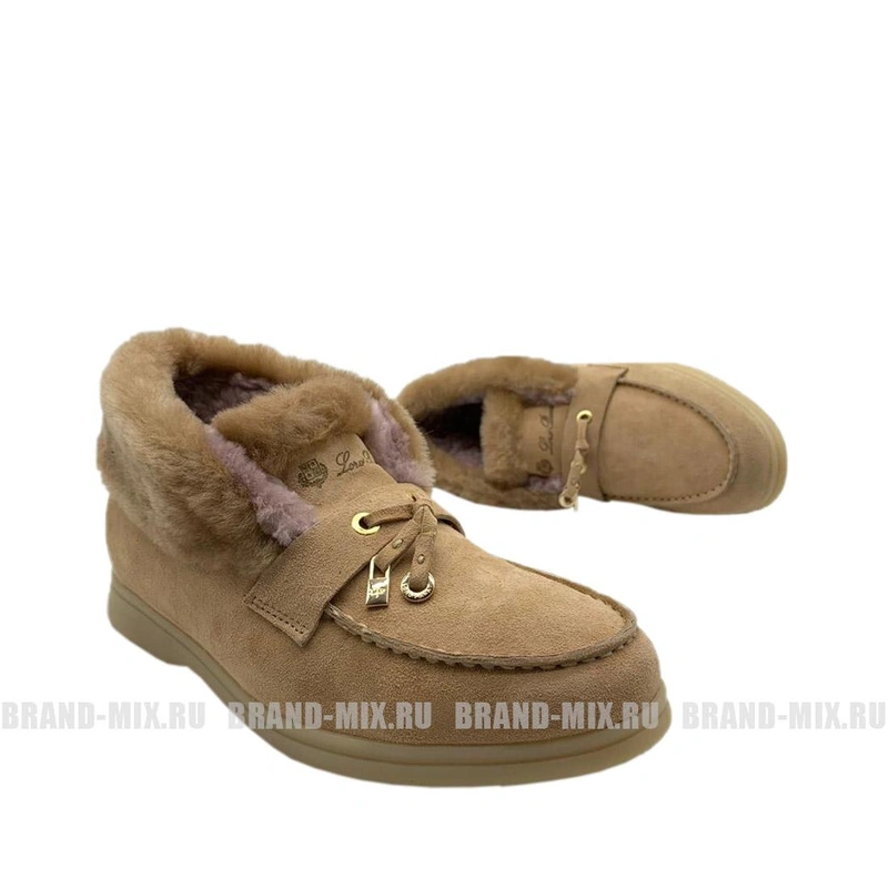 Зимние ботинки женские Loro Piana (Лоро Пиано) Suede Boots and Fur Sand фото-4