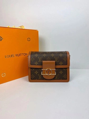 Женская сумка Louis Vuitton Dauphine mini премиум-люкс коричневая фото-3