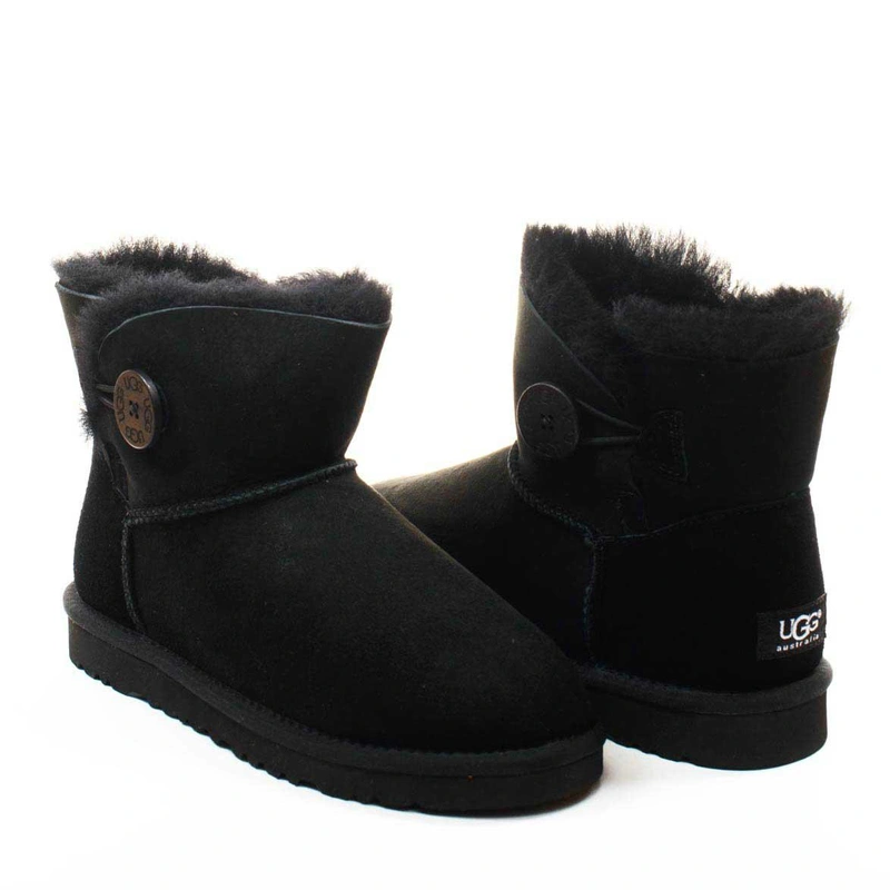 Угги женские ботинки UGG Mini Bailey Button Black фото-4