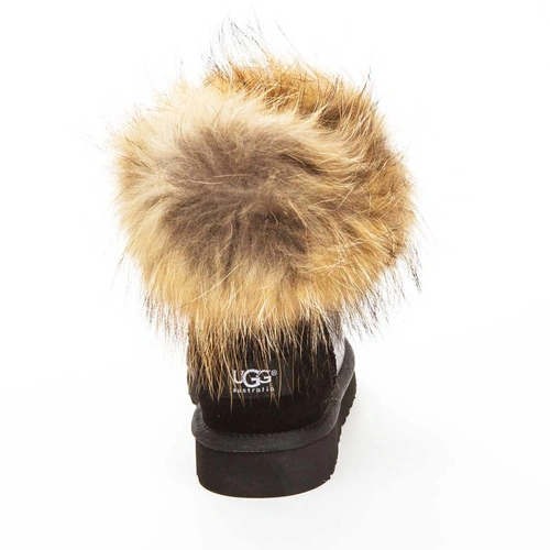 Угги женские ботинки UGG Mini Fox Fur Metallic Black фото-3