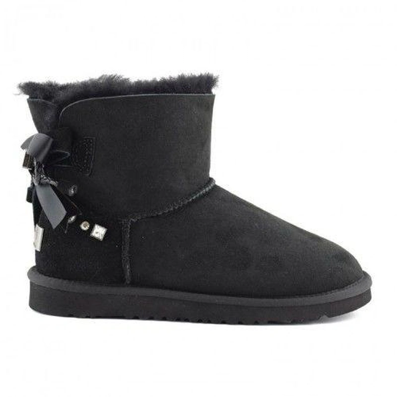 Угги женские мини UGG Mini Bailey Bow Braid Black фото-5