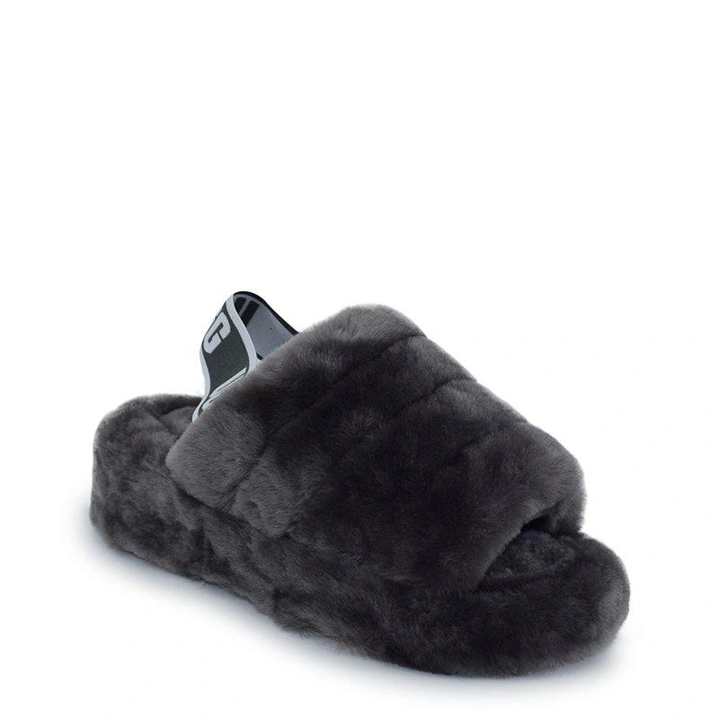 Угги тапочки женские UGG Women Slippers Fluff Yeah Slide Charcoal фото-6