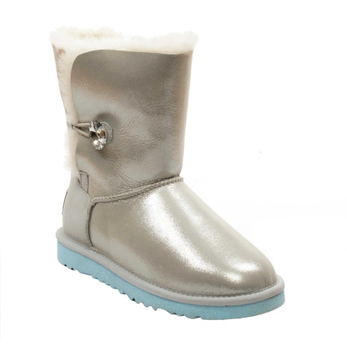 Угги женские ботинки UGG Bailey Button I Do Metallic White фото-2