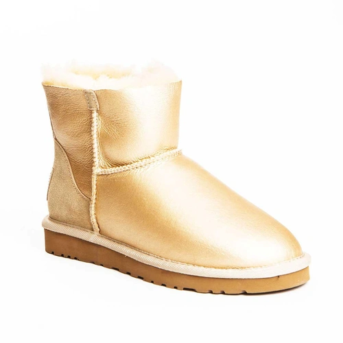 Угги женские ботинки UGG Mini Zip Metallic Soft Gold фото-4