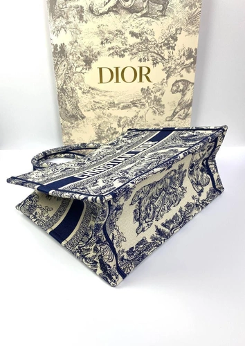 Женская сумка Dior Book Tote среднего формата тканевая с синим рисунком 36,5/28/17,5 см качество премиум-люкс фото-5