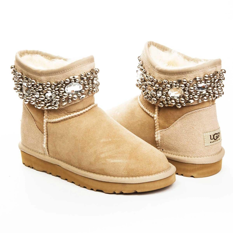 Угги женские ботинки UGG Jimmy Choo Crystals Sand фото-4