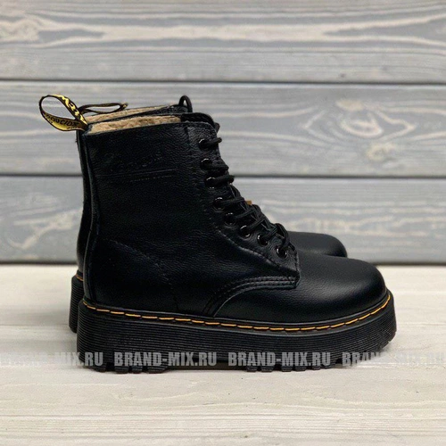 Зимние Мартинсы ботинки Dr Martens 1460 Jadon на платформе чёрные с мехом фото-2