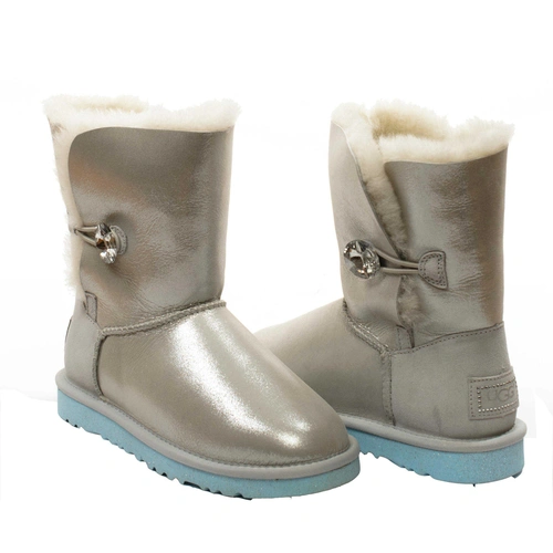 Угги женские ботинки UGG Bailey Button I Do Metallic White фото-4