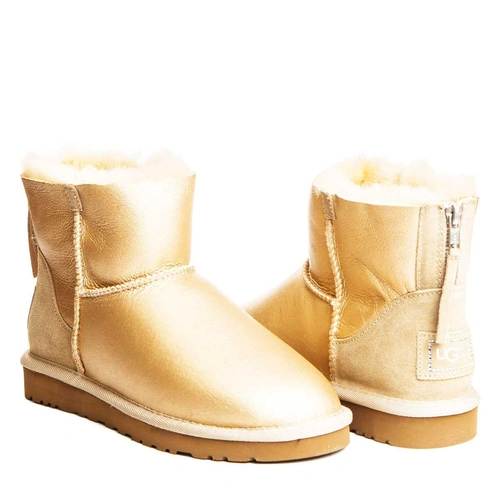 Угги женские ботинки UGG Mini Zip Metallic Soft Gold фото-2